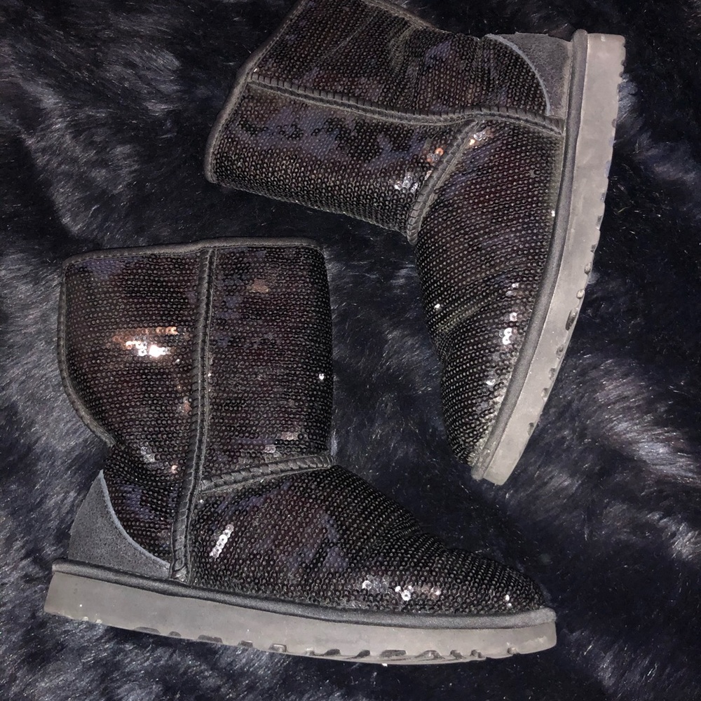 Short black sequin UGGs